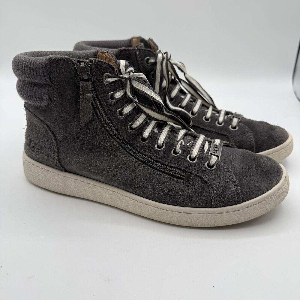Ugg Olive Trainer Women's Size 9 Suede High Top Shoes 1094789 Lace Up Zipper